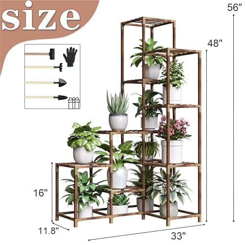 HOMKIRT Plant Stand Indoor Outdoor, 14 Tier Large Corner Plant Stand Tall Plant Shelf Rack Flower Stand For Multiple Plants, Wood Plant Holder Ladder Table Display For Patio Garden Balcony Window 6