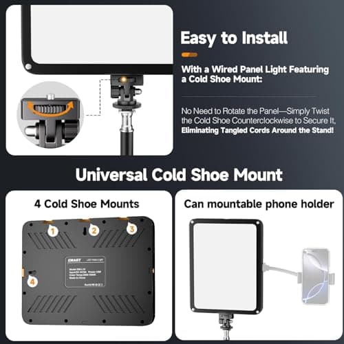 EMART LED Video Light Kit with Phone Holder & Barndoor, 2800-7000K Dimmable Studio Lights for Video Recording, 73'' Height for Live Streaming, YouTube, Vlog, Photography, Content, Podcast, 2-Pack 9
