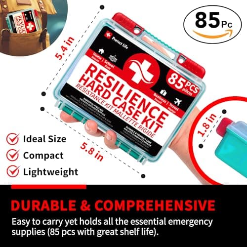 Protect Life Survival First Aid Kit for Home/Business, Camping Survival Kits | Mini Travel First Aid Kit | Camping Equipment | Small Kits for Car | Outdoor Emergency Survivals Pack - 85pcs 7