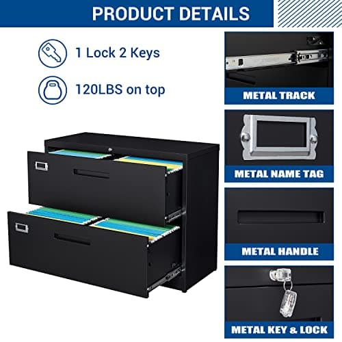 Fesbos Lateral File Cabinet with Lock, 2 Drawer Large Metal Filing Cabinet,Home Office Lockable Storage Cabinet for Hanging Files Letter/Legal/F4/A4 Size-Assembly Required 6