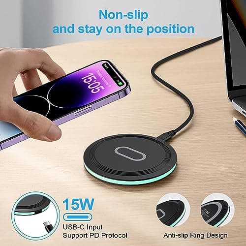 Wireless Charger Fast Charging Pad for Samsung Galaxy S26 Ultra S25 S24 FE S23 FE Ultra S22 S21 Z Fold7 6, 15W Wireless Charging Station with QC3.0 Adapter for iPhone 17 16 15 Pro,Google Pixel 9 pro 8 5