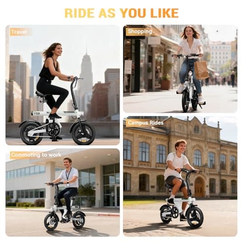 AYOLNY Mini Foldable Electric Bike for Adults, 500W Peak Folding Ebike, 36V 7.8Ah Battery 30-40 Miles, 14" Small Adult Electric Bicycle for Commuting (Ebike, White) 6