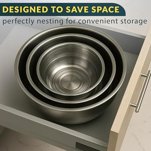 Baker's Signature Stainless Steel Mixing Bowls With Lid, Metal Mixing Bowl Set Of 3, Nesting Set For Food Prep, Baking,Storage, Cooking, Serving | Dishwasher Safe, Silver, 1.5/3/5 Qt 7