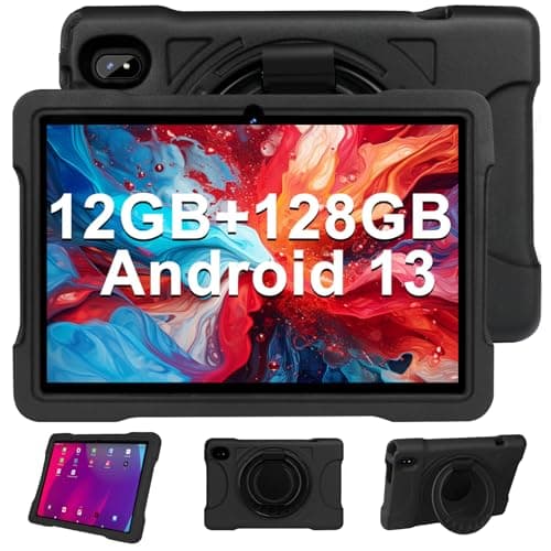 2024 Newest Tablet 10 Inch 12GB RAM+128GB ROM(1TB TF) Tablet Family/Tablet Kids, Andorid 13 GMS, WiFi 5G+2.4G, Cores 2.0Ghz, Bluetooth 5.0, 6000mAh, 8+5MP, Kids Space, Play Store, con EVA Case - Black