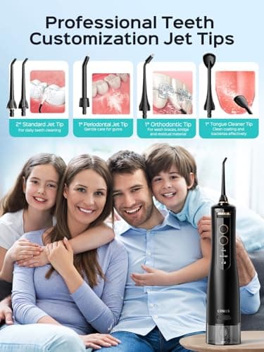 COSLUS E40 Portable Water Flosser for Teeth: 10 Pressure Settings Professional Water Dental Pick for Orthodontic, Braces & Sensitive Gums - Cordless for Travel Use, for Adults Teens, BPA-Free 9