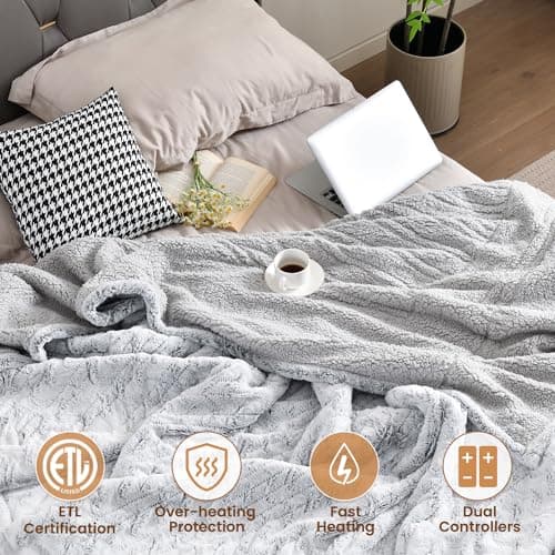 Bearhug Electric Blanket King Size 100" x 90" Dual Controllers Heated Blanket, 10 Heat Settings, 1-12 Hour Auto Shut-Off, Faux Fur & Sherpa Dual-Sided, Machine Washable, Gift-Ready Elegant Packaging 6