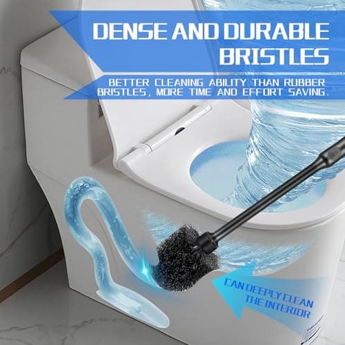 2 Pack Toilet Brush and Holder Set, Long Handle, Non-Slip Grip, Nylon Bristles, Deep Cleaning for Bathroom, Toilet Scrubber- Black 6