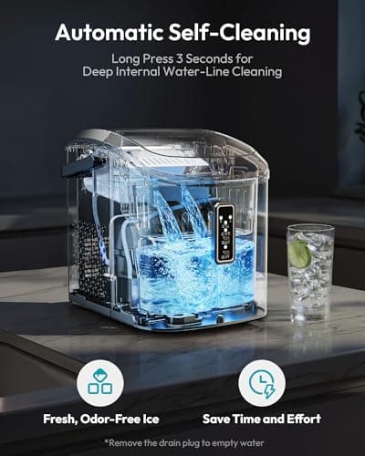 EUHOMY Ice Maker Countertop, 9 Cubes Ready in 6 Mins, 26lbs/24H, Self-Cleaning, Portable Ice Maker Machine with Carry Handle, Basket and Scoop, 2 Sizes of Bullet Ice for Home, Kitchen, Office 7
