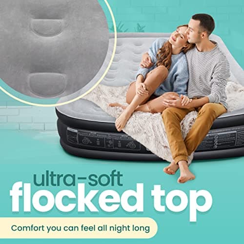 EZ INFLATE Air Mattress with Built in Pump - King Size Double-High Inflatable Mattress with Flocked Top - Easy Inflate, Waterproof, Portable Blow Up Bed for Camping & Travel 6