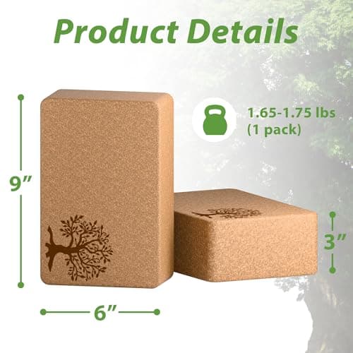Cork Yoga Blocks 2 Pack Set, Natural Cork Soft Non-Slip Yoga Blocks, High Density & Eco Friendly Yoga Accessories for Women| Men, Ideal for Yoga, Pilates, Stretching and Toning 6