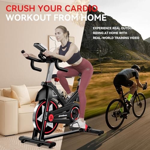 Exercise Bike, pooboo Stationary Bike for Home Gym, Magnetic Resistance Indoor Cycling Bike w/Comfortable Seat Cushion & Tablet Mount, Silent Belt Drive Indoor Bike for Cardio Workout 7