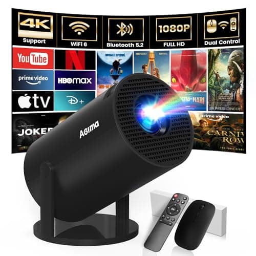 [Built-in Apps] Projector 1080P FHD 4K Support, Smart Projector with WiFi 6 and Bluetooth, Auto Keystone, Stereo Speaker, Compatible with HDMI/TV Stick/USB/Laptop, Portable Projector, Black