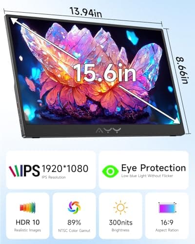 AYY 15.6" Portable Monitor 1080P FHD IPS Screen Extender with USB-C & HDMI for Laptop, PC, Mac, Phone, PS4, Xbox, Switch, VESA Mount, Dual Speakers, Headphone Jack-Black (1080P 60HZ Black) 2