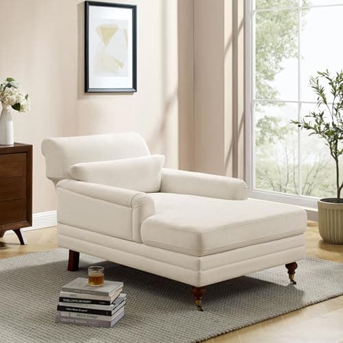 VANOMi Chaise Lounge Indoor with Adjustable 37.8" Deep Backrest Chenille Chaise Lounge Couch for Indoor Use in Apartment, Bedroom, Office, or Living Room (White)