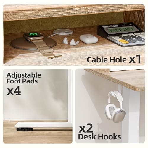 TIQLAB 48 * 28 Inch Standing Desk with Four Drawers, Electric Sit Stand Table, Stand Up Desk Adjustable Height with Storage Shelf, Splice Board, Maple 6