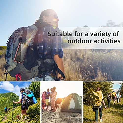 boogostore Portable Charger with Built in Cable and Wall Plug 50000mAh 22.5W Fast Charging Solar Power Bank with 5 Output & 2 Input Dual LED Flashlights Phone Holder External Battery Pack (Red) 6