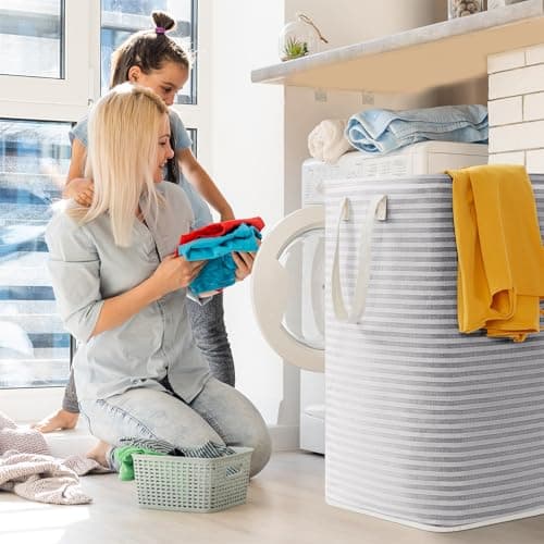 Lifewit 1 Pack Laundry Basket 80L Each, Collapsible Clothes Hamper with Reinforced Handles, Freestanding Waterproof Design for Bedroom and Laundry Room, Grey 80L Total 7