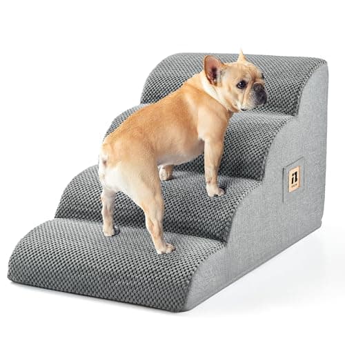 IFNOW Dog Stairs for Small Dogs 15.7''H, 4-Step Sturdy Dog Steps for Bed, Couch, Sofa, Waterproof Pet Stairs for Older Cats, Puppy, Removable Washable Cover, Non-Slip Curved Pet Ramp Indoor, Grey
