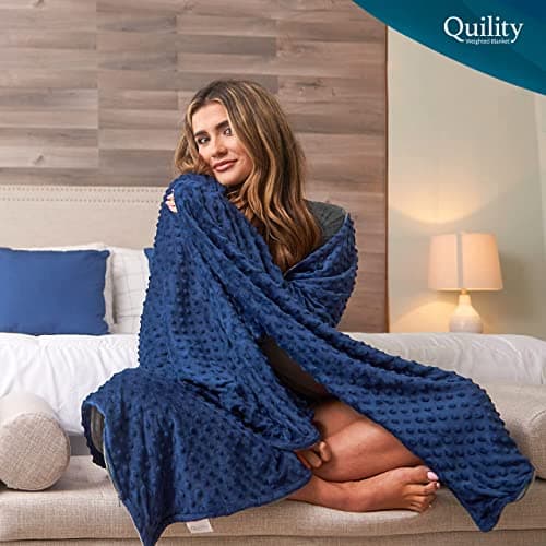 Quility Weighted Blanket for Adults - 20 LB King Size Heavy Blanket for Cooling & Heating - 100% Cotton Big Blanket w/Glass Beads, Machine Washable Blankets - 86"x92", Navy 8