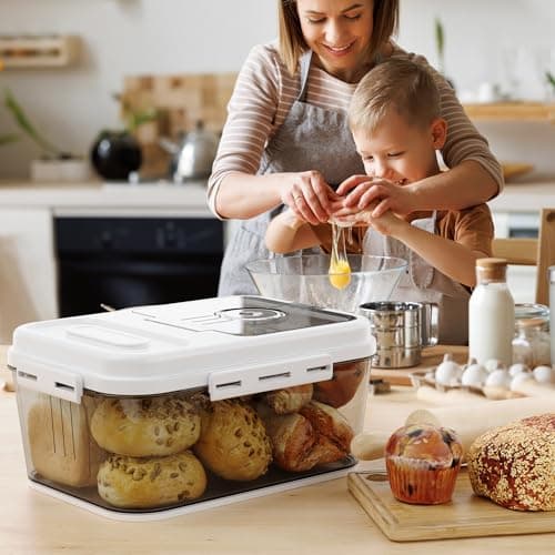 Olimingse Bread Box For Kitchen Countertop, Airtight Bread Storage Container, Time Recording Bread Keeper with Lid,Bread Storage For Homemade Breads, Toast, And Cookies, White Bread Holder. 6