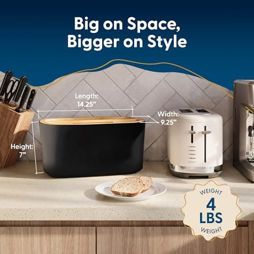 Sonder Los Angeles Union Large Bread Box | Fits Full Sourdough Loaves and More | Breadbox with Cutting Board | Homemade Bread Bin Storage Container | 14.25x9.25x7 in | Black 5