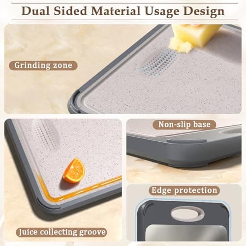 GUANCI Cutting Board for Kitchen, Stainless Steel Cutting Board Double Sided for Chopping Meat/Vegetables, Stainless Steel/Wheat Straw PP, Kitchen Gifts Easy to Clean Large 16”×11” 5