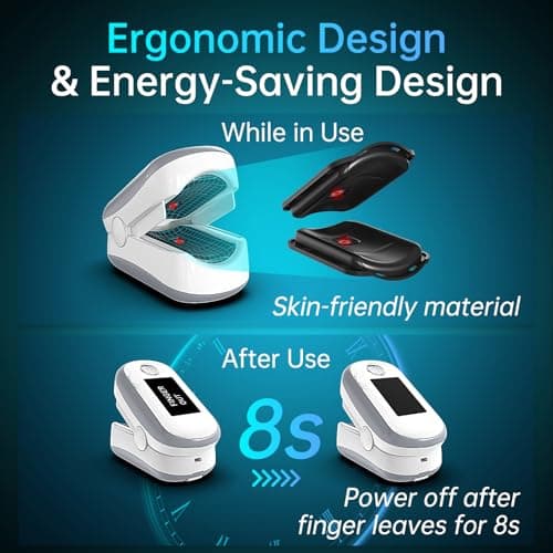 Alecaremed Pulse Oximeter, 4 Color OLED Display Oxygen Monitor Fingertip with 20 × Memory, Blood Oxygen Saturation Monitor (SpO2), Alarm & Brightness Adjustable, Batteries & Lanyard (White) 6