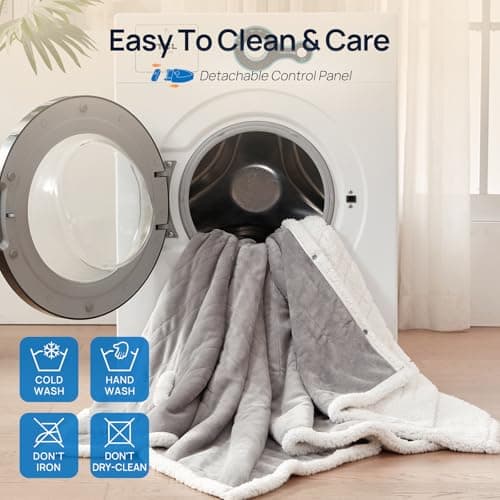 Westinghouse Electric Snuggle Throw Blankets with Foot Pocket, Wearable Heated Blanket with Sleeves, 6 Heating Levels & 2 to 10 Hours Heating Time Settings, 50 * 70"+18", Light Grey 9