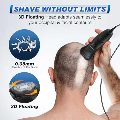 BlueFire Head Shaver for Bald Men, Corded 3D Electric Rotary Shavers with Pop-up Trimmer,Bald Head Close Shaver for Men, Rotary Shaver Electric Dry Shave 5