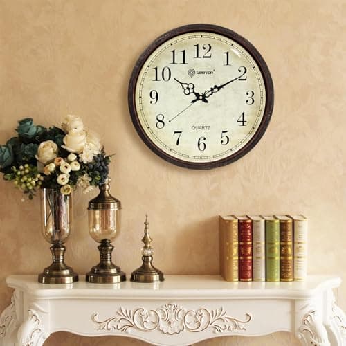 Geevon Vintage Wall Clock, Silent 16" Non Ticking Retro Round Clock Quartz Decorative Battery Operated Wall Clock for Kitchen,Office,Classroom,Bedroom,Living Room Decor 7