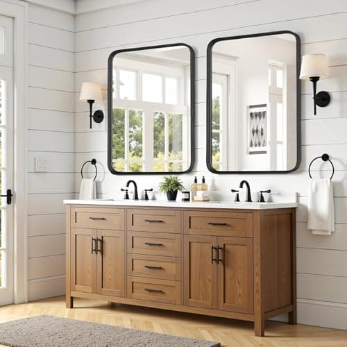 Atilioo Bathroom Mirror for Wall, 30x22 Inch Rectangle Mirror, Matte Black Metal Framed Bathroom Vanity Mirror for Restroom Farmhouse, Anti-Rust, Tempered Glass, Horizontally or Vertically Hanging 7