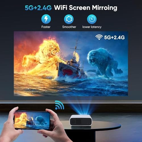 Projector with WiFi and Bluetooth, 500Ansi Native 1080P Projector,Portable Outdoor Projector, Movie Mini Projector Compatible with iOS/Android/HDMI/ TV Stick 2