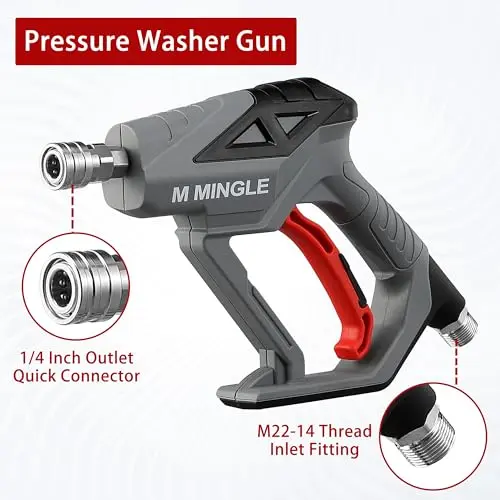 M MINGLE High Pressure Washer Gun Snow Foam Lance, 4000 PSI Cannon Foam Blaster Power Washer with 1/4" Quick Connector, Car Wash Foam Cannon Kit with 5 Pressure Washer Nozzle Tips, 1 Liter 5