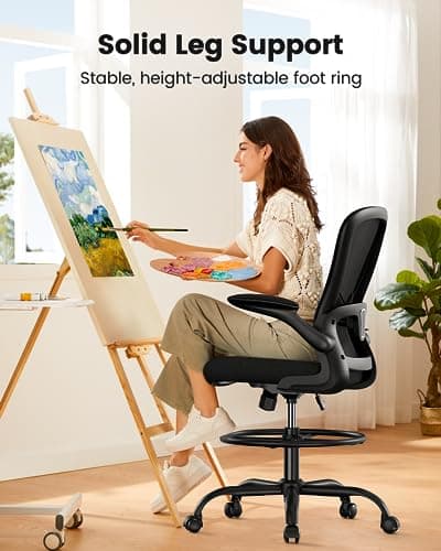 ErGear Drafting Chair, Standing Desk Chair with Flip-Up Armrests, High Desk Chair Adjustable Height, Ergonomic Tall Office Chair with Lumbar Support and Adjustable Footrest Ring 6