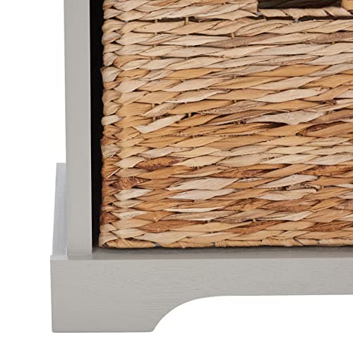 SAFAVIEH Home Collection – Freddy Vintage Grey Storage Bench with Wicker Baskets & Cushion, Entryway Seating Bench, Fully Assembled (AMH5736F) 11