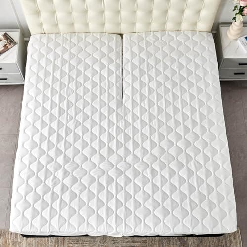 Kingnex Quilted Waterproof Split Top Queen Mattress Protector for Adjustable Bed 32-34 Split from Top Padded Fitted Matress Cover 5