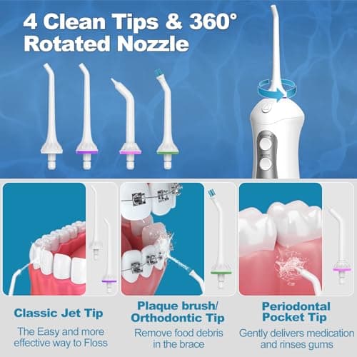 Water Flosser Cordless Teeth Pick: Portable Adults Dental Oral Irrigator for Travel Flossers Cleaning Picks 300ML 7