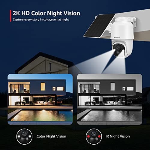 BOAVISION Security Camera Wireless WiFi Outdoor,Solar Powered Camera Pan Tilt 360° View PIR Human Detection Color Night Vision Wireless Surveillance IP Cameras for Home Security 6