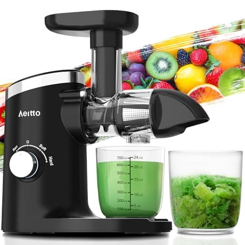 Juicer Machines, Aeitto Cold Press Juicer with Soft & Hard Modes, Quiet Motor, Reverse Function, Juice Extractor Vegetable and Fruit, Masticating Juicer, Charcoal Black