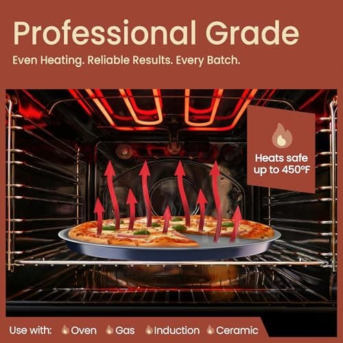 Bakken Swiss Pizza Tray Set 3-Piece – Gray Ceramic Coating, Non-Stick, Round Steel Pizza Pans - Dishwasher Safe, Premium Bakeware for Home Cooking Heatly coating 6