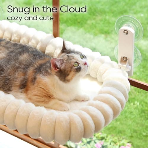 Zakkart SnugCloud Foldable Cat Window Perch - Cordless, Ultra Soft Machine Washable Bed with 4-Sided Bolster, Metal Frame - Window Hammock for Large Cats and Kittens (Cream White, Medium) 6