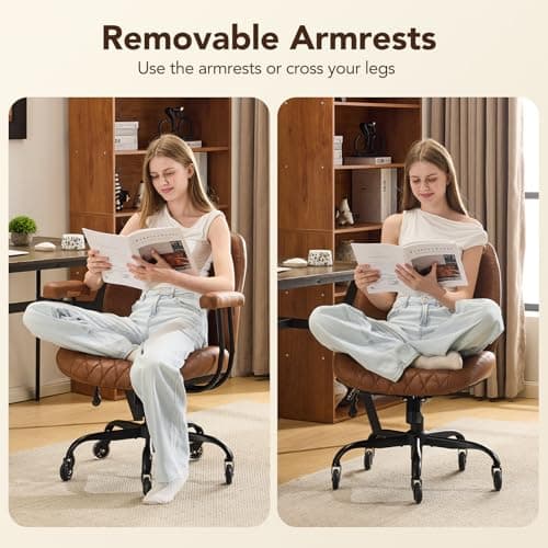 YFO Home Office Desk Chair Office Rubber Casters Ergonomic Computer Chair with Lumbar Support Adjustable Height Rolling Swivel Executive Task Armrests Chair， Brown Leather 6