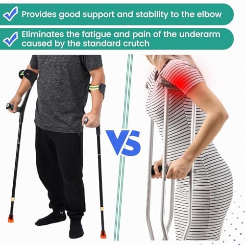 Geiserailie 2 Pcs Forearm Crutches for Adults, Folding Forearm Crutches Lightweight and Adjustable with Rubber Grips for Comfortable Grip, Aluminum Cane with Cuffs for Walking, Black 6