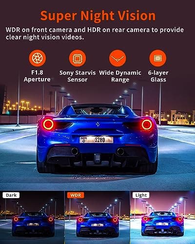 Kingslim D4PRO Dash Cam Front and Rear - 4K + 2K Dual Car Dashcam with WiFi GPS Dash Camera, Optional Inside Recording, Voice Control, Type C, Support 256GB Max 7