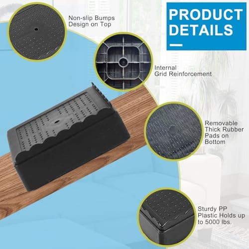 EGTTGIN Bed Risers 1 inch, 2 inch, 3 inch, 4 inch Heavy Duty, Adjustable Furniture Riser for Table Desk Couch Sofa Chair Recliner Leg Frame Dorm, Stackable Bed Raisers Blocks (Black 4 Pack, 1 inch) 5