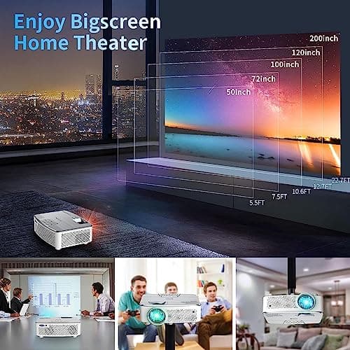 Projector with Bluetooth, Native 1080P Full HD Projector with Speaker, 9500 Lumens Outdoor Portable Movie Mini Projector Compatible with Laptop, Smartphone, TV Stick, Xbox, Roku 2
