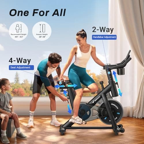 MERACH Exercise Bike, Brake Pad Stationary Bike with Exclusive App, Low Noise Indoor Cycling Bike with 300lbs Weight Capacity, Tablet Mount and Fitness Courses for Weight Loss 6