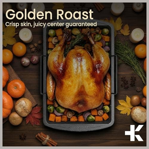 BAKKEN Nonstick Turkey Roasting Pan with Rack – 17 X 13 inch, Large Heavy-Duty Carbon Steel Roasting Pan, Wide Handles, Versatile for Baking, Grilling, & Roasting, Oven Safe Up to 450°F, Gray Marble 6