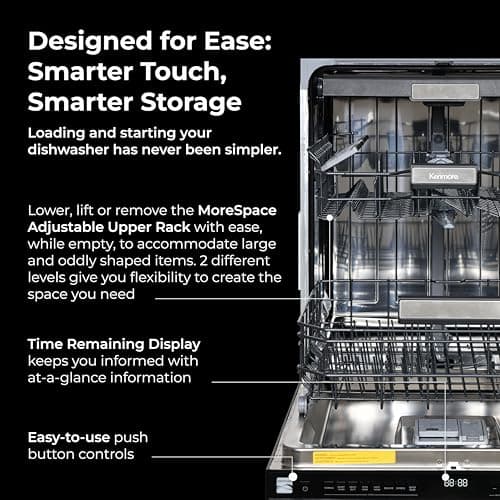 Kenmore 24" Built-In Dishwasher - Quiet Tub with TurboDry, Leak, & SmartWash Soil Detection - 15 Place Settings - 49 DBA - ENERGY STAR Certified - Black 5