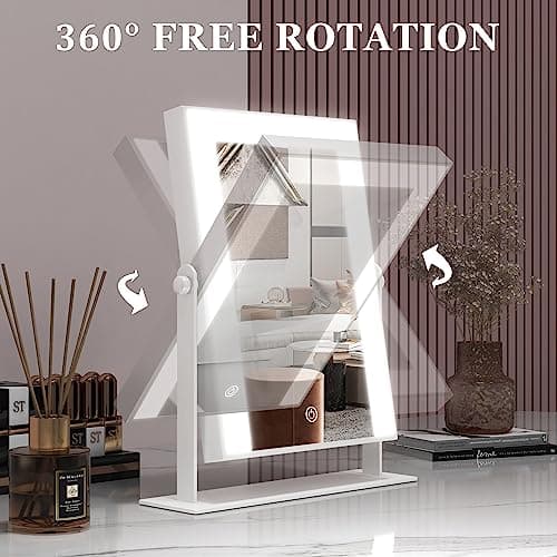 ROLOVE 9"x11" Small Vanity Mirror with Lights, Lighted Makeup Mirror with Light, Portable Tabletop Cosmetic Make Up Mirror, Smart Touch Control, Dual Power Supply, 360°Rotation 6
